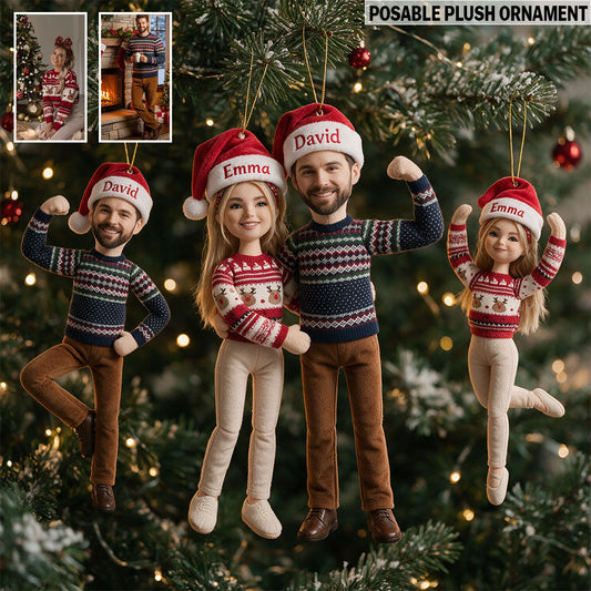 Funny Posable Plush Ornament Gift For Couple, Family, Friends - Personalized Couple Poseable Doll Ornament