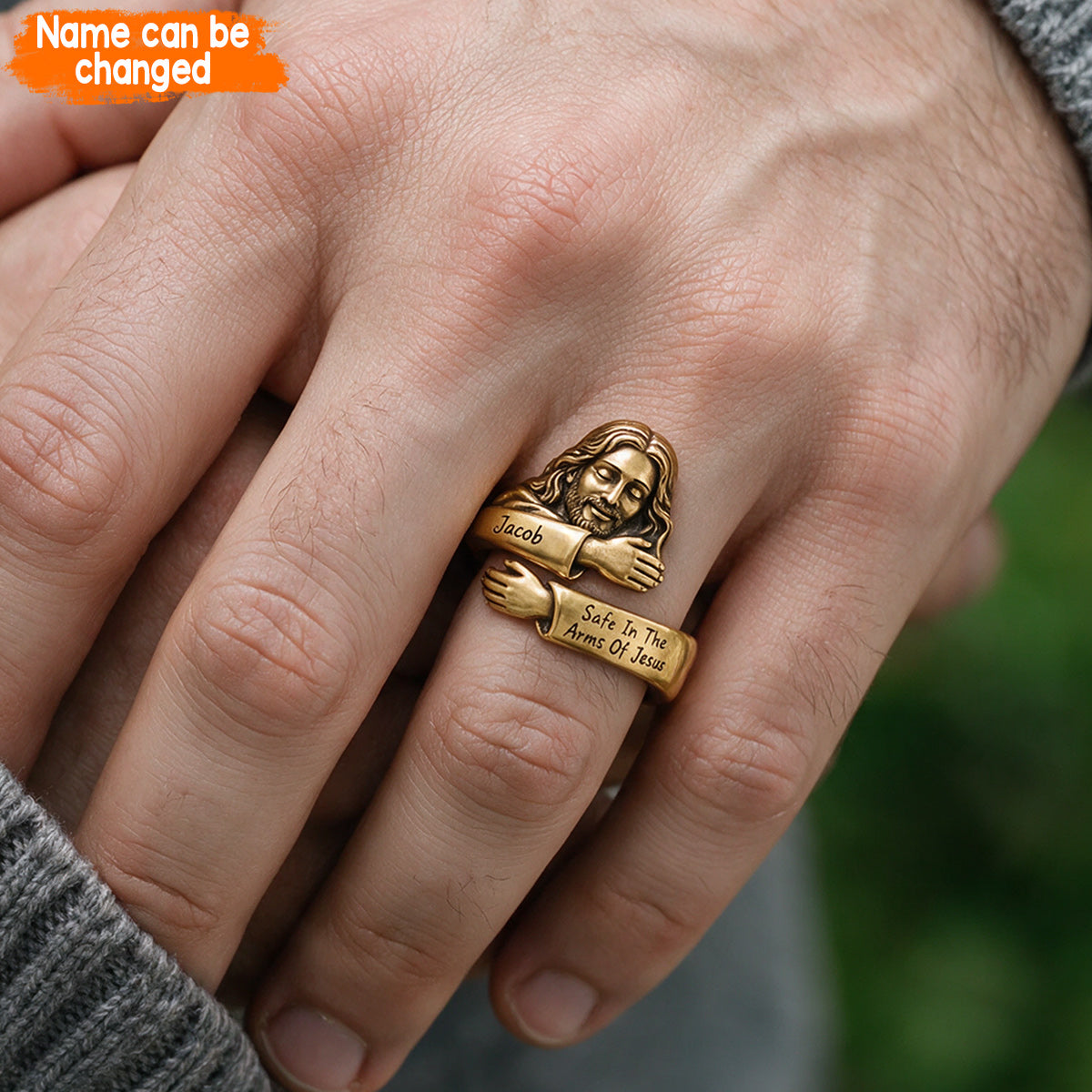 Safe In The Arms Of Jesus - Personalized Christian Adjustable Shaped Ring