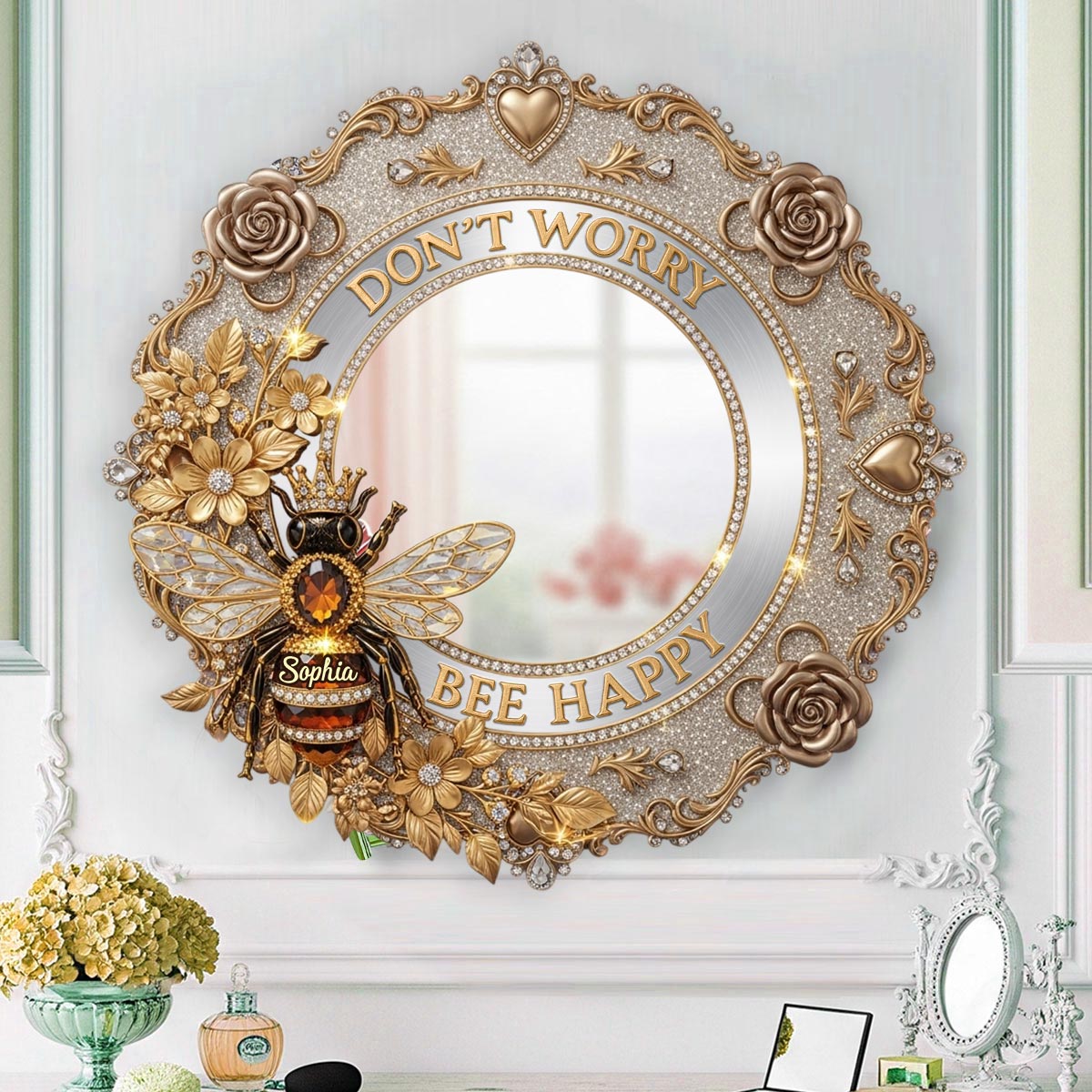 Miroir mural abeille personnalisé « Bee Happy »