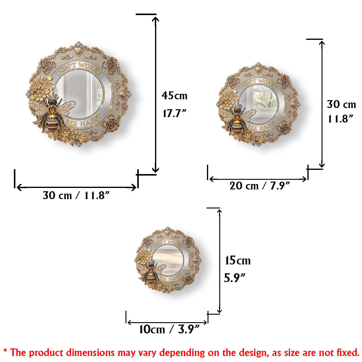 Miroir mural abeille personnalisé « Bee Happy »