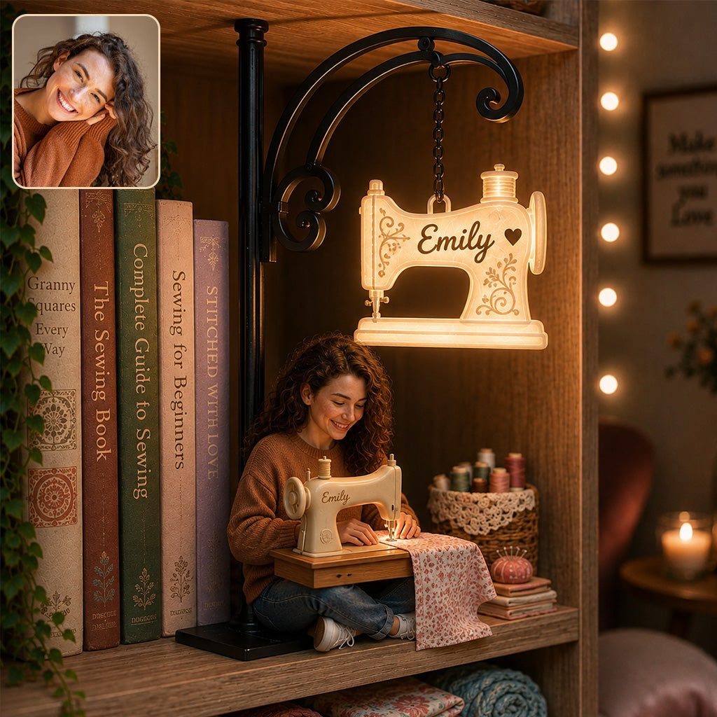 Love Sewing - Personalized Sewing Bookshelf Lamp