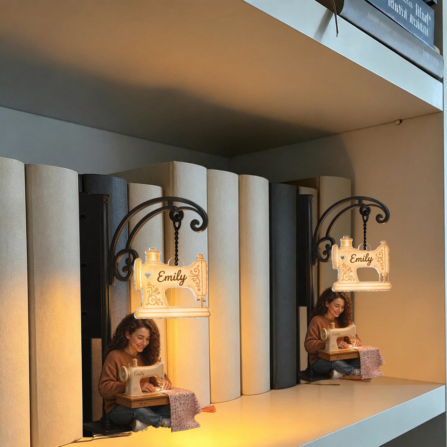 Love Sewing - Personalized Sewing Bookshelf Lamp