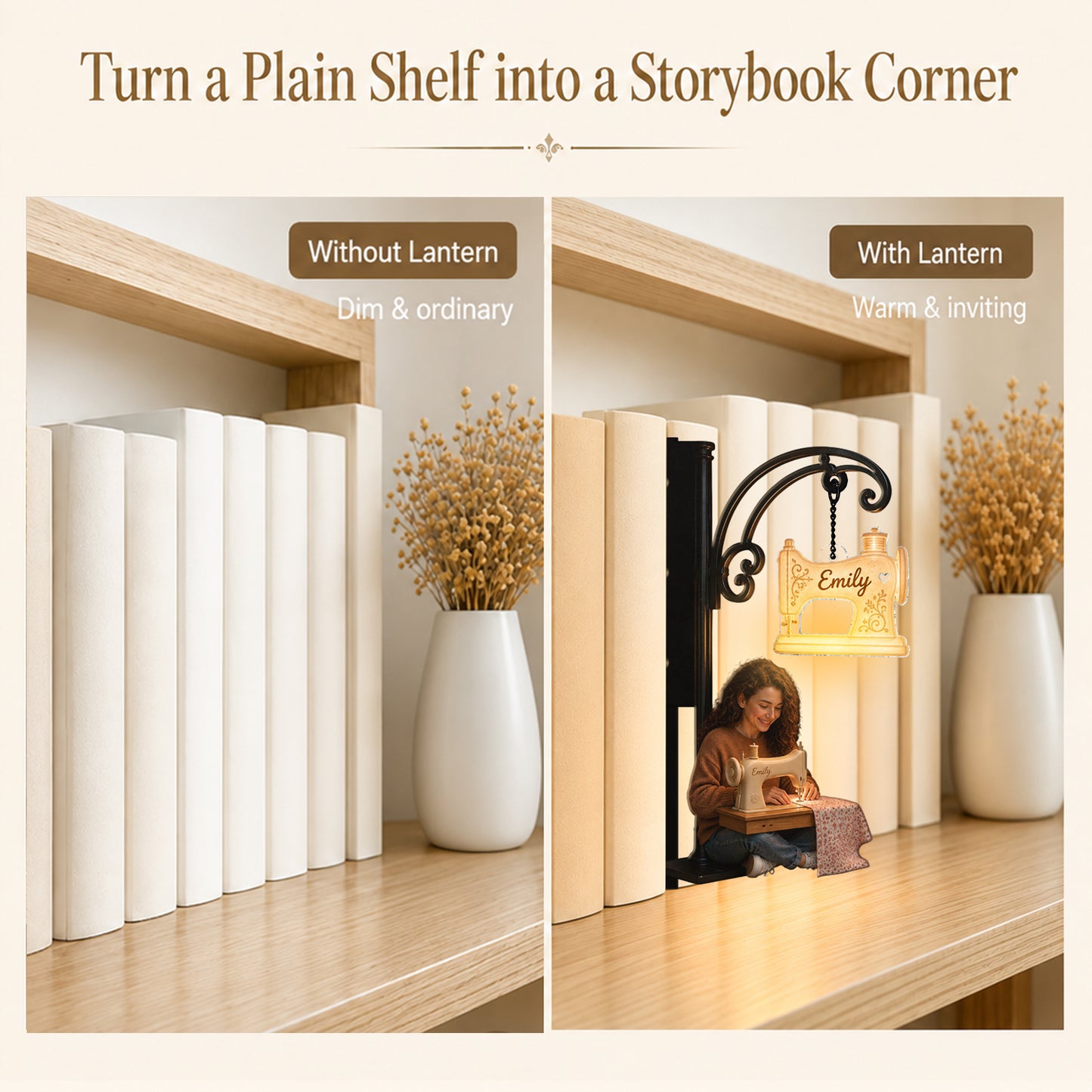 Love Sewing - Personalized Sewing Bookshelf Lamp