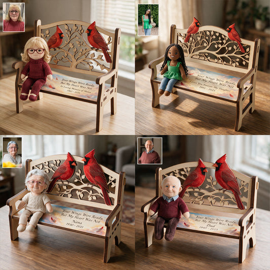 Banc commémoratif personnalisé & mini peluche - Ensemble banc en bois et porte-clés en peluche personnalisés