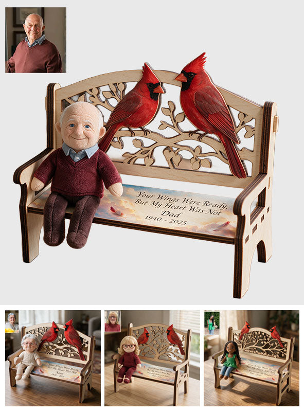 Personalized Memorial Keepsake Bench & Mini Plush - Personalized Memorial Wooden Bench & Plush Keychain Set