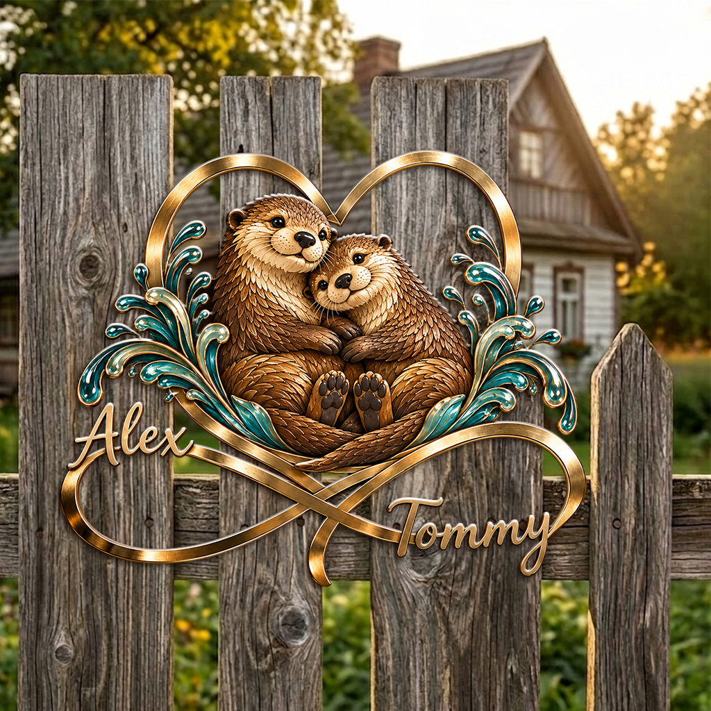 Cute Otter Couple Bedroom Decor - Personalized Otter 3D Printed Cut Metal Sign