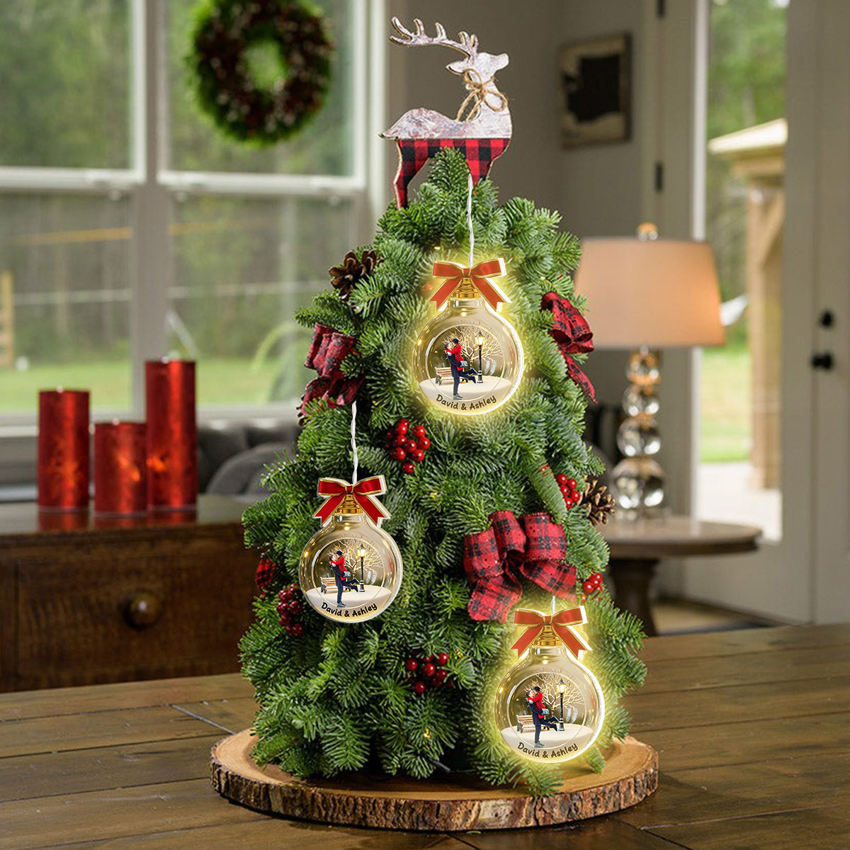 Cadeau photo personnalisé pour les fêtes - Ornement lumineux LED personnalisé pour couple