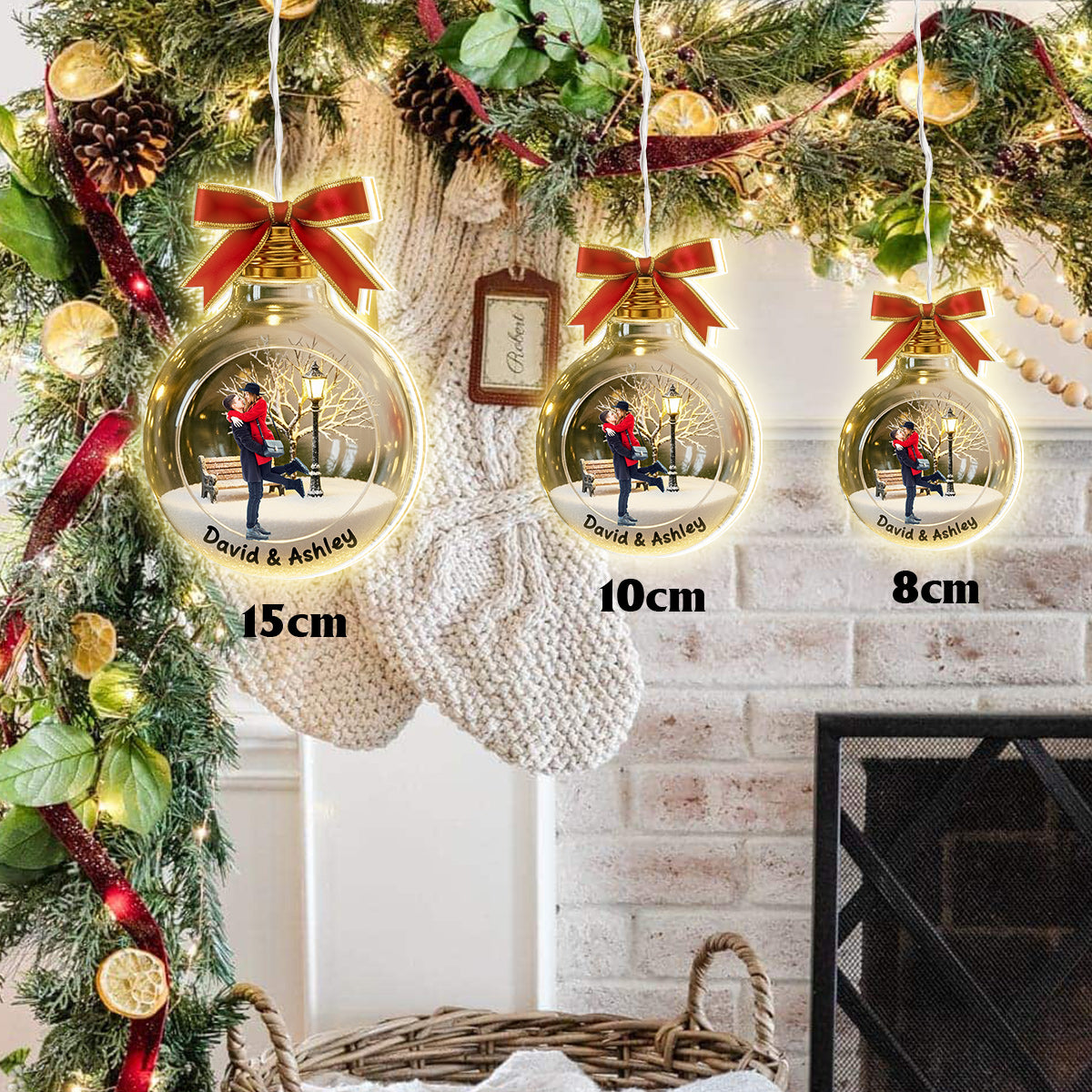 Cadeau photo personnalisé pour les fêtes - Ornement lumineux LED personnalisé pour couple