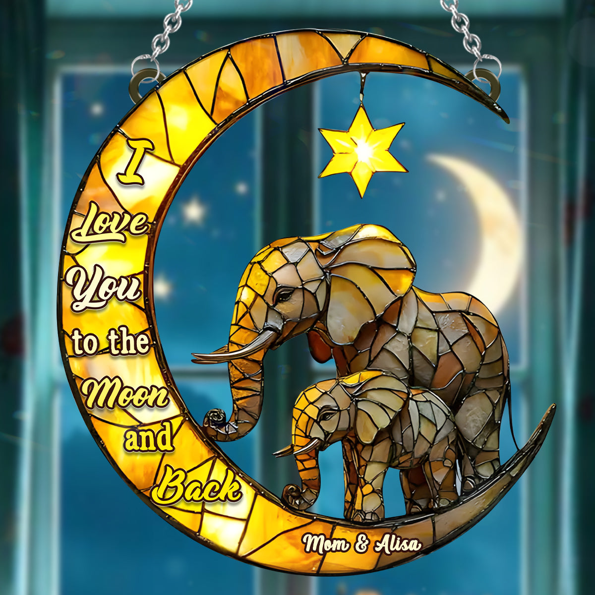Je t'aime jusqu'à la lune et retour - Attrape-soleil personnalisé à suspendre à la fenêtre pour maman 
