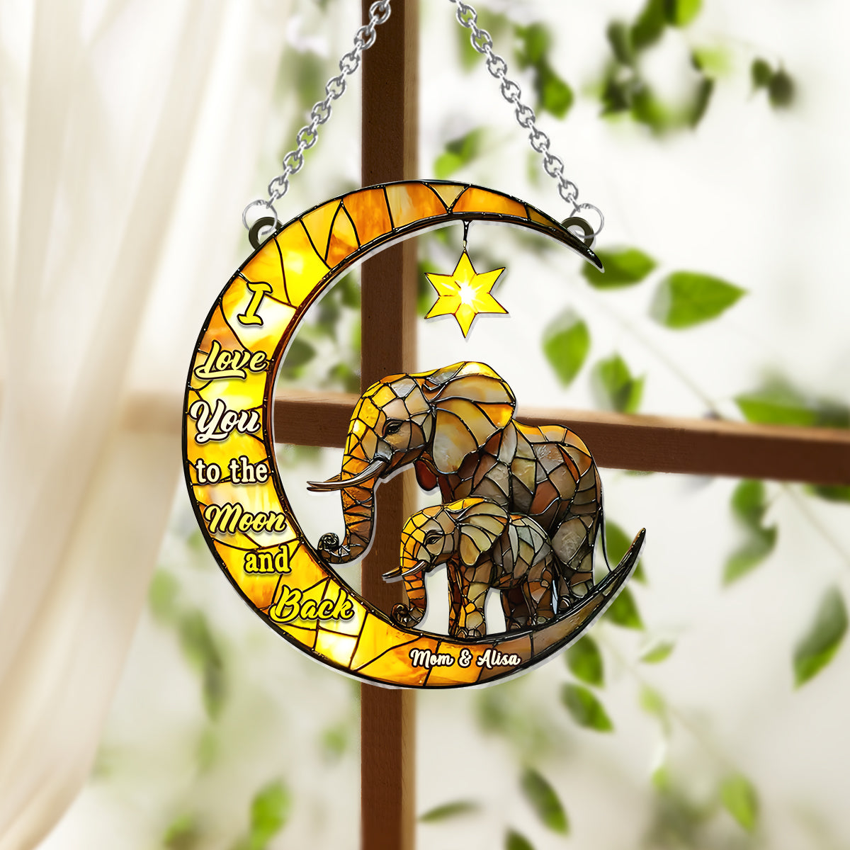 Je t'aime jusqu'à la lune et retour - Attrape-soleil personnalisé à suspendre à la fenêtre pour maman 