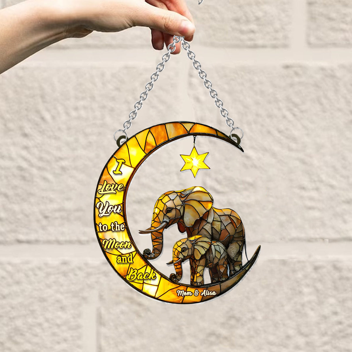 Je t'aime jusqu'à la lune et retour - Attrape-soleil personnalisé à suspendre à la fenêtre pour maman 