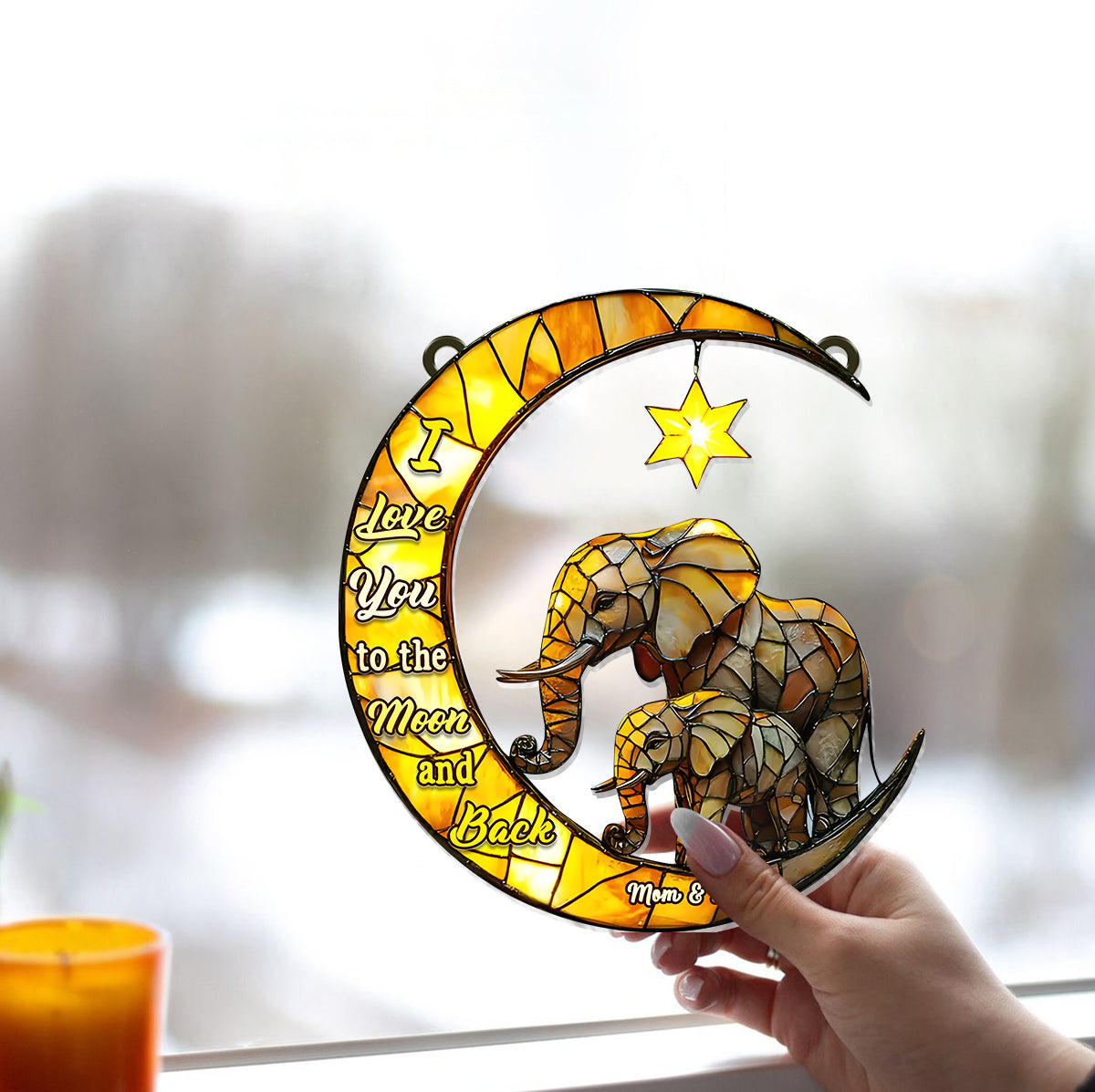 Je t'aime jusqu'à la lune et retour - Attrape-soleil personnalisé à suspendre à la fenêtre pour maman 
