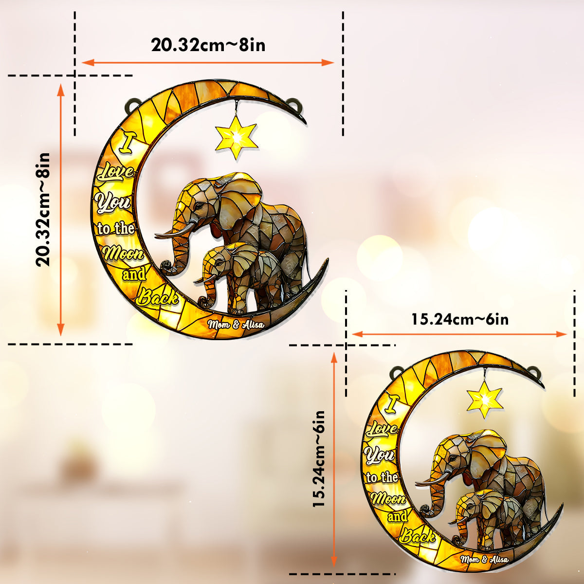 Je t'aime jusqu'à la lune et retour - Attrape-soleil personnalisé à suspendre à la fenêtre pour maman 