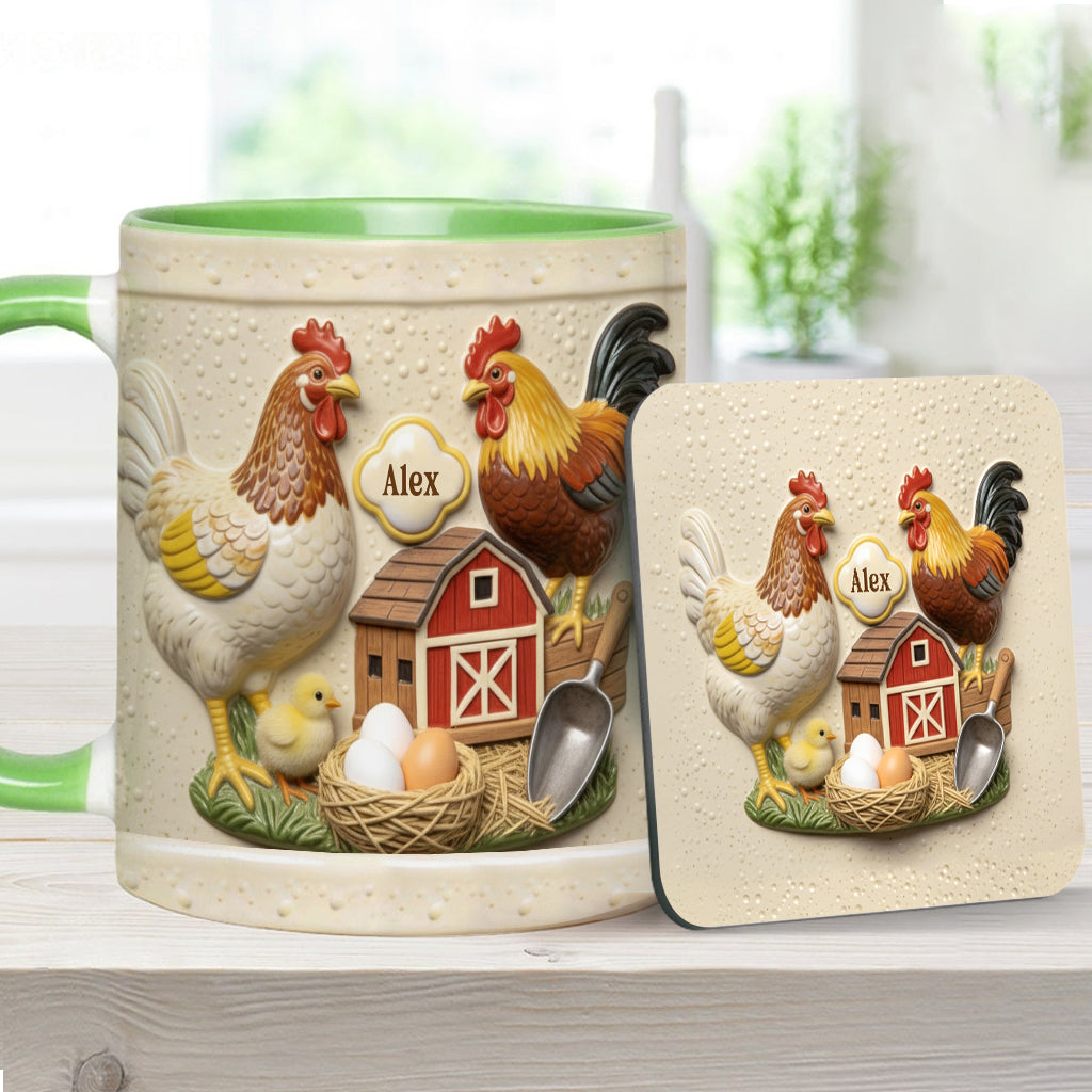 Mug et sous-verre personnalisés « Love Chicken »