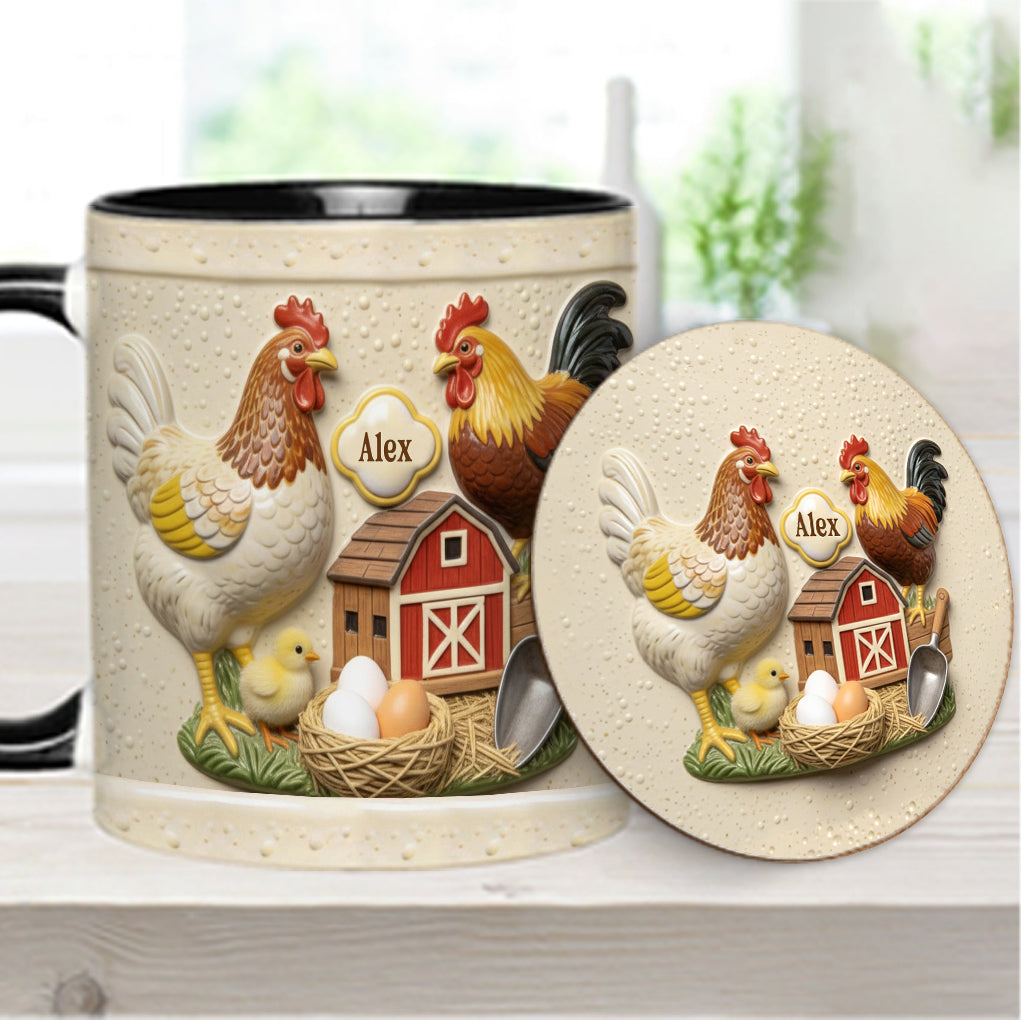 Mug et sous-verre personnalisés « Love Chicken »
