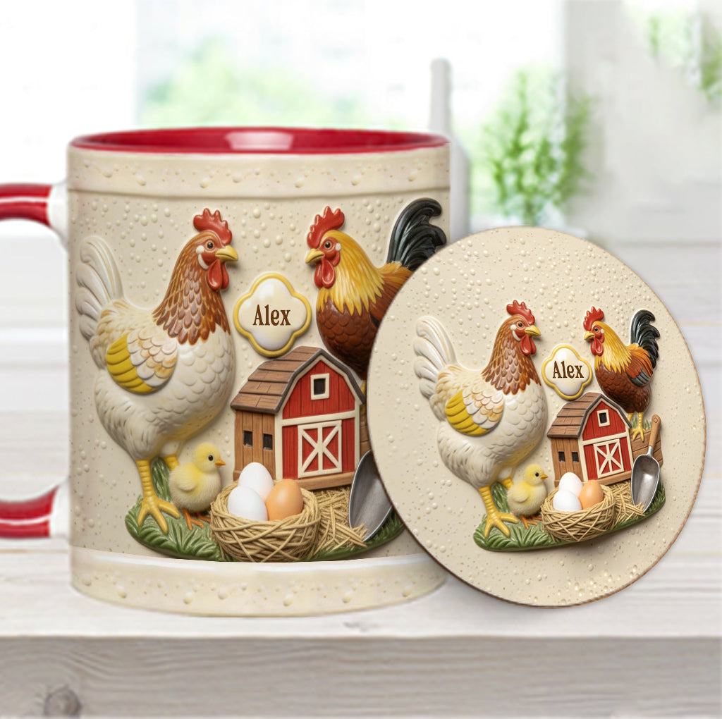 Mug et sous-verre personnalisés « Love Chicken »