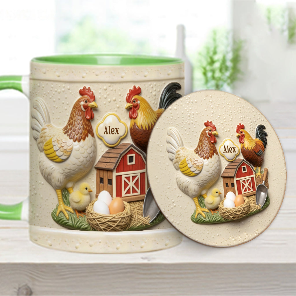 Mug et sous-verre personnalisés « Love Chicken »