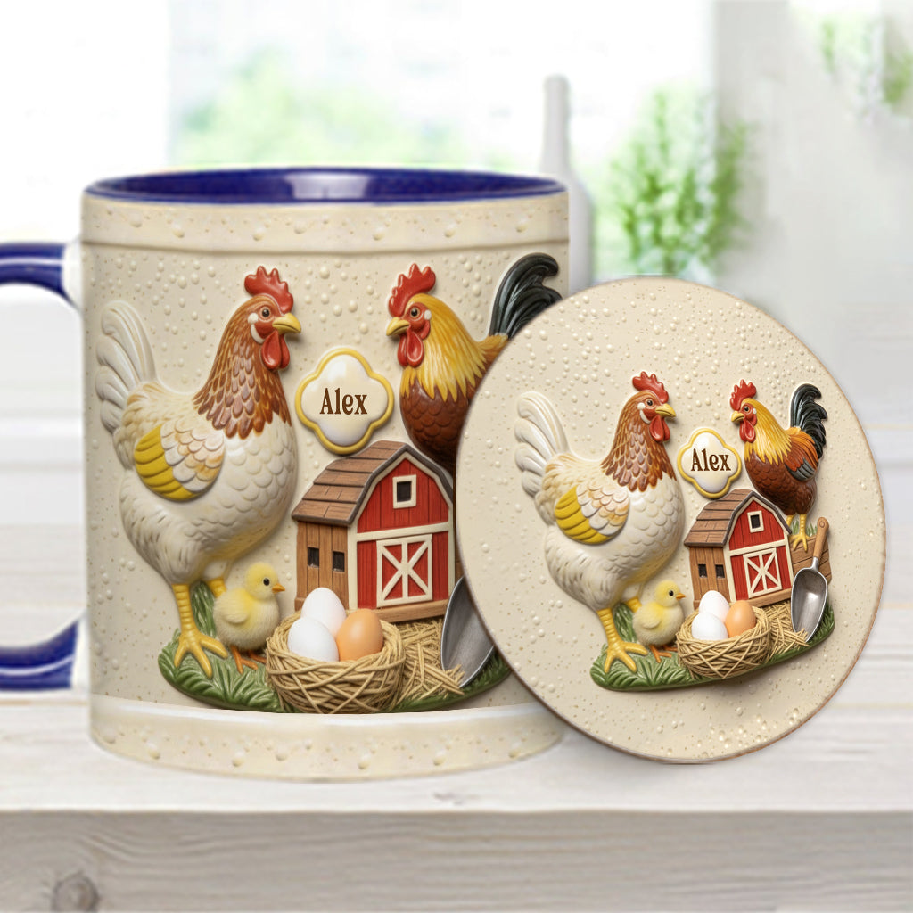Mug et sous-verre personnalisés « Love Chicken »