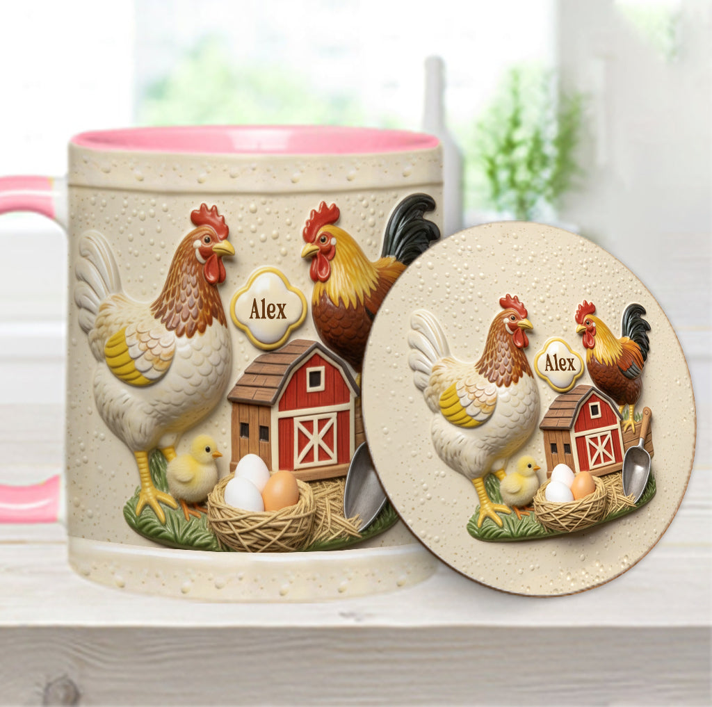 Mug et sous-verre personnalisés « Love Chicken »