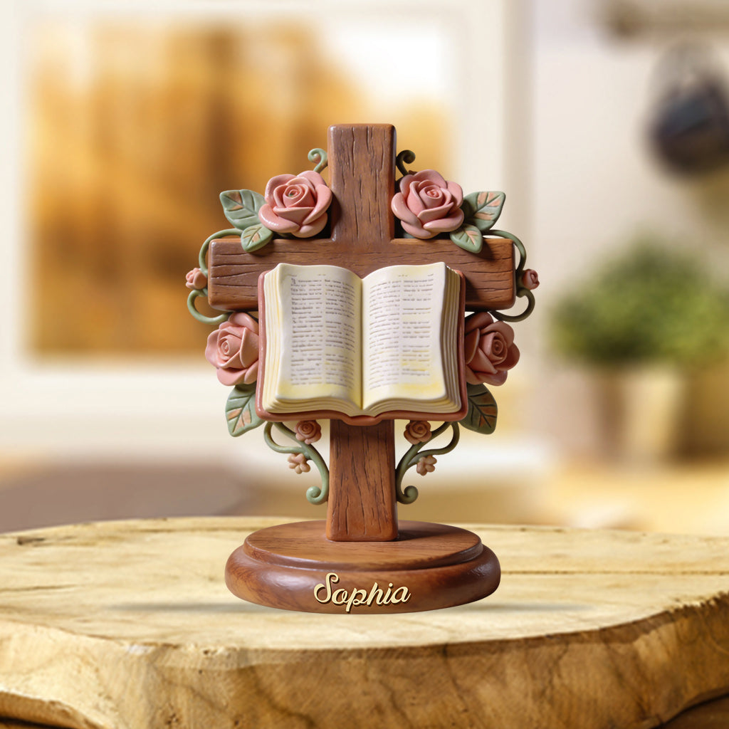 Cross with Bible - Personalized Christian Custom Shaped Acrylic Plaque
