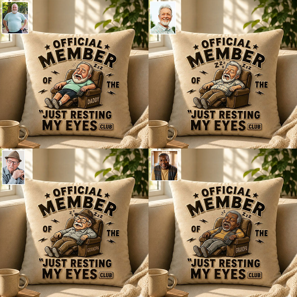 Cadeau amusant pour papa et grand-père, Juste en train de reposer mes yeux - Coussin en fausse fourrure personnalisé