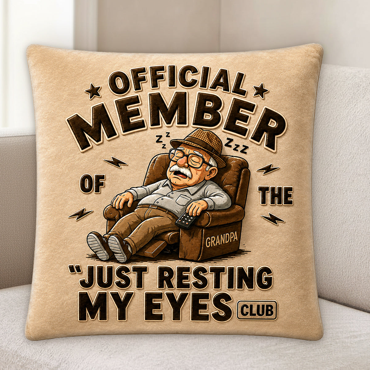 Cadeau amusant pour papa et grand-père, Juste en train de reposer mes yeux - Coussin en fausse fourrure personnalisé