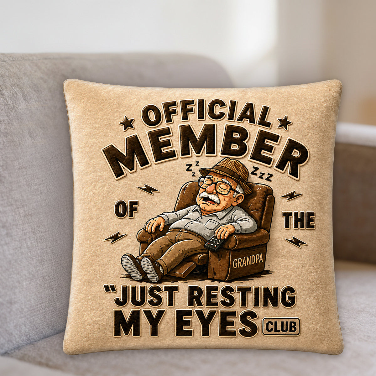Cadeau amusant pour papa et grand-père, Juste en train de reposer mes yeux - Coussin en fausse fourrure personnalisé