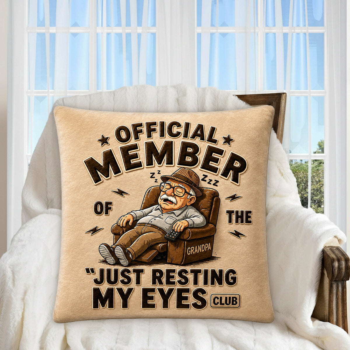 Cadeau amusant pour papa et grand-père, Juste en train de reposer mes yeux - Coussin en fausse fourrure personnalisé