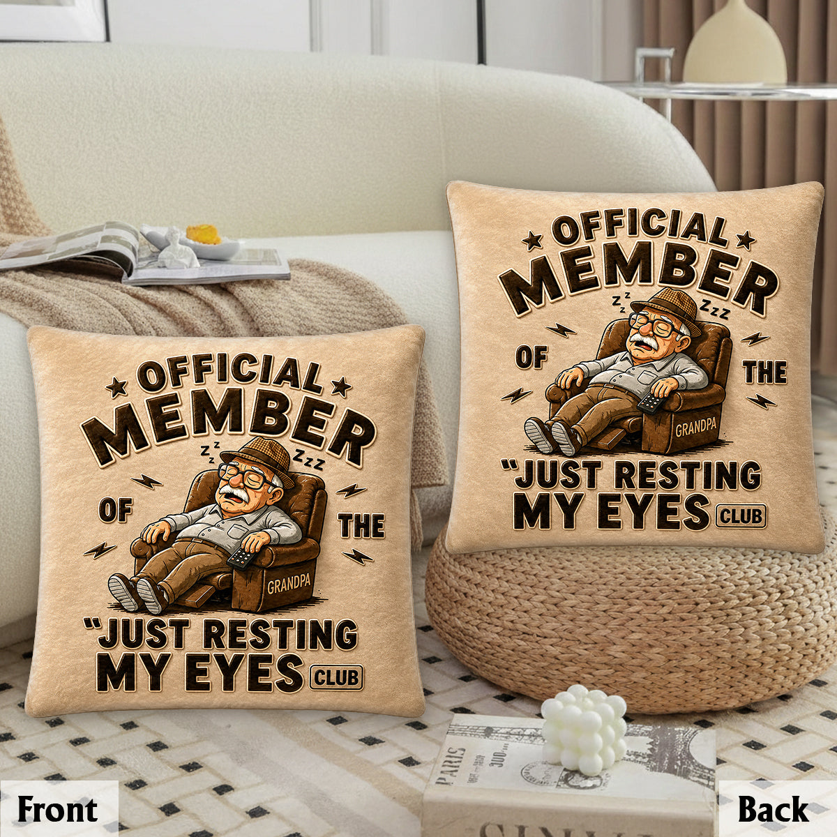 Cadeau amusant pour papa et grand-père, Juste en train de reposer mes yeux - Coussin en fausse fourrure personnalisé