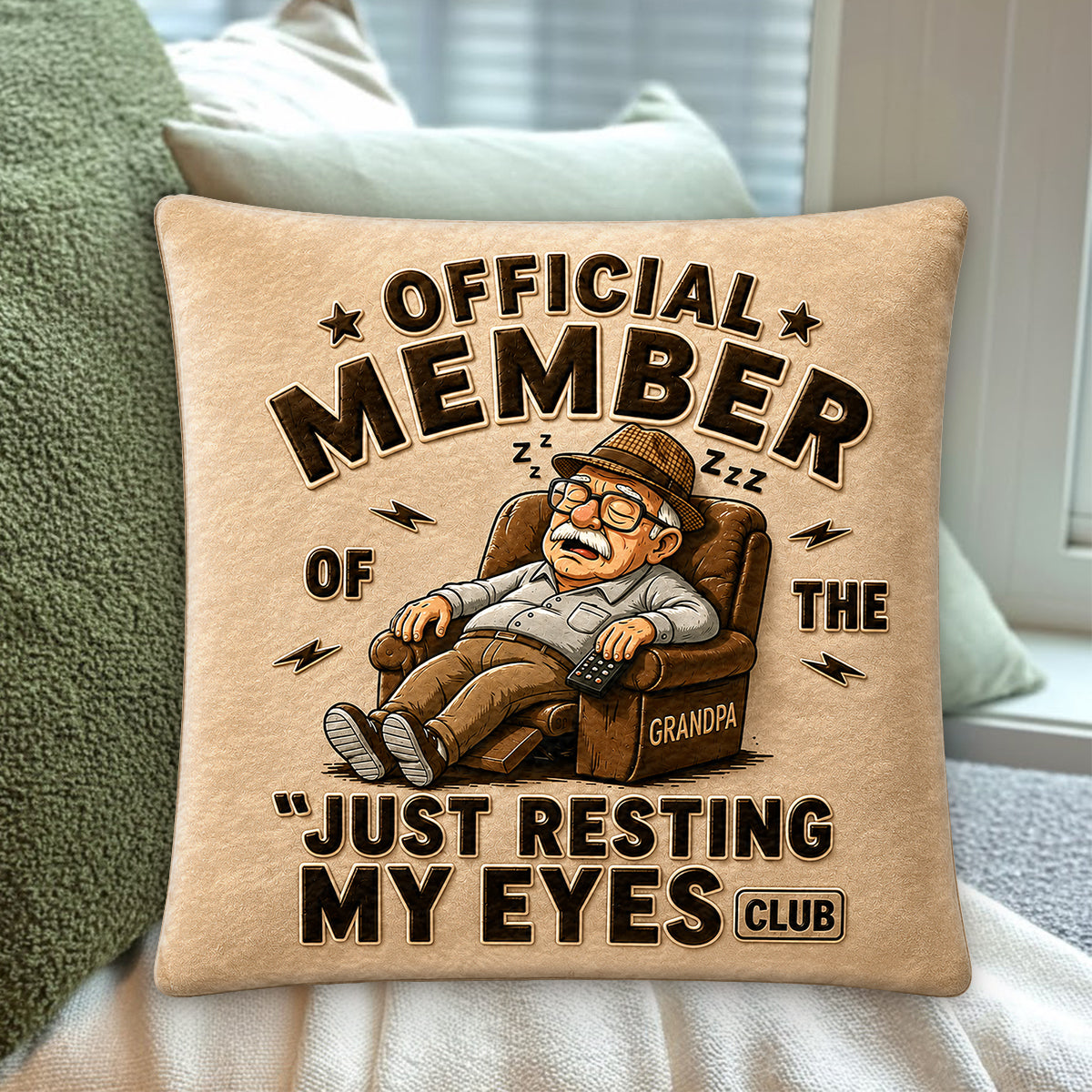 Cadeau amusant pour papa et grand-père, Juste en train de reposer mes yeux - Coussin en fausse fourrure personnalisé