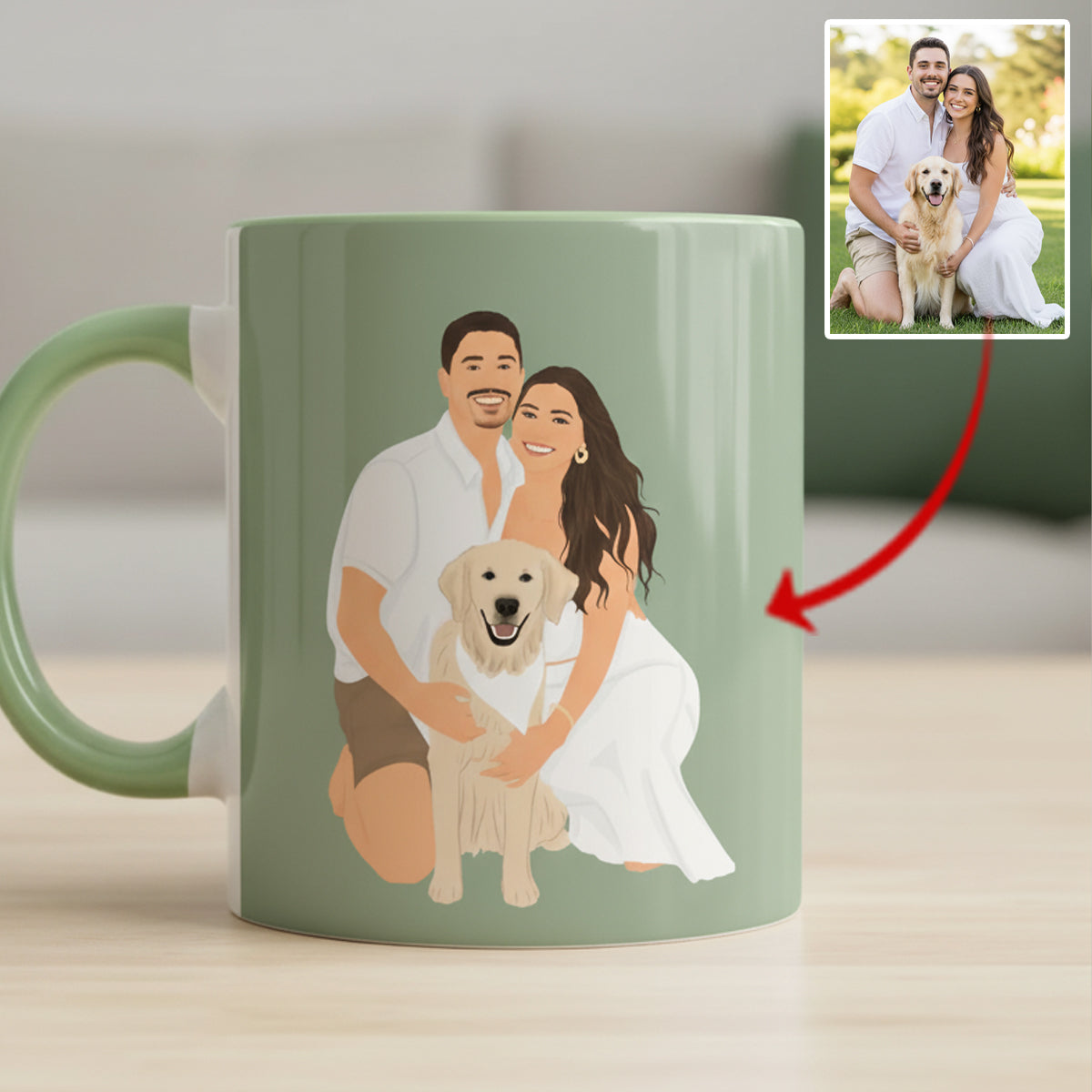 Mug personnalisé avec motif chien, dessin original à partir d'une photo - Style minimaliste