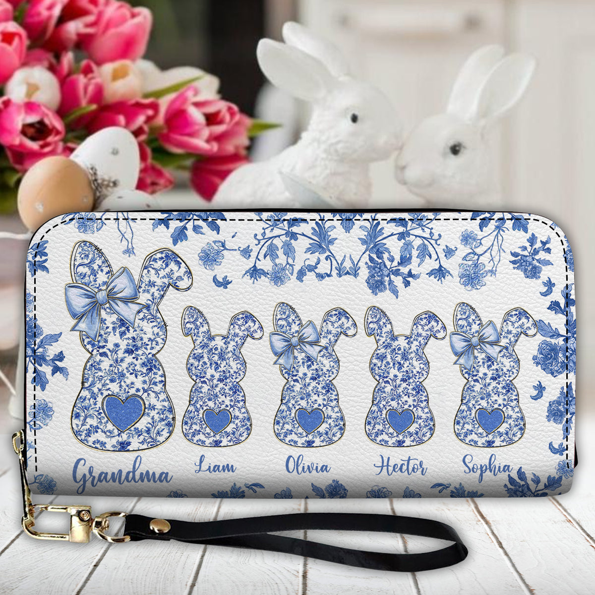 Portefeuille long en cuir personnalisé « Grandma's Peeps »