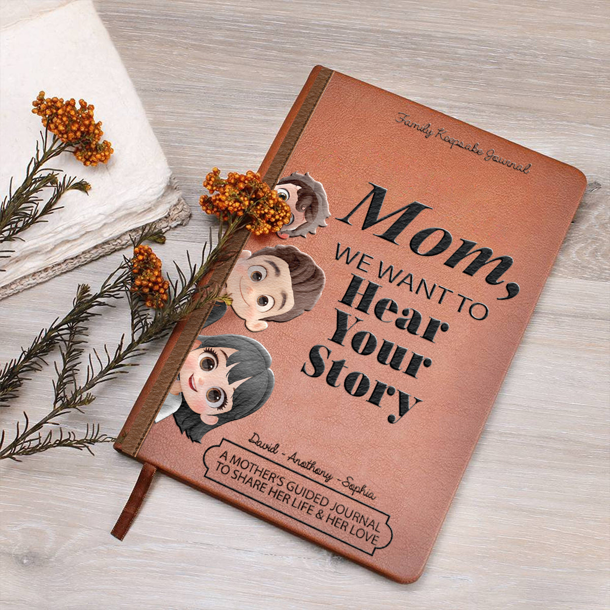 Maman, nous voulons entendre ton histoire - Journal en cuir personnalisé pour maman