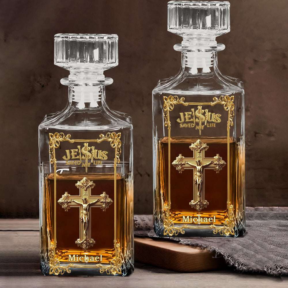 Jésus m'a sauvé la vie - Coffret carafe à whisky chrétienne personnalisée