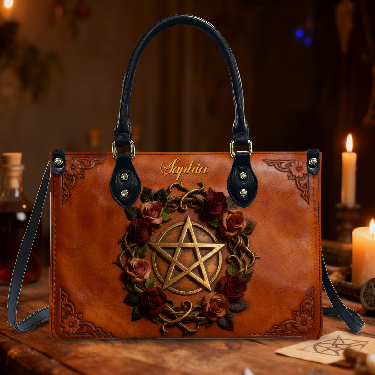 Sac à main en cuir personnalisé avec symbole magique - Sorcière