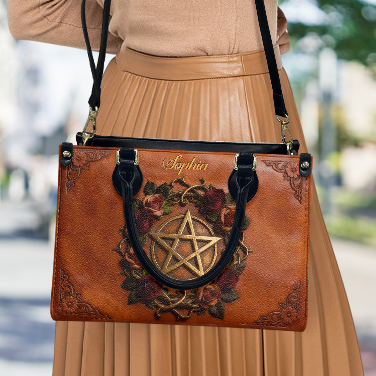 Sac à main en cuir personnalisé avec symbole magique - Sorcière