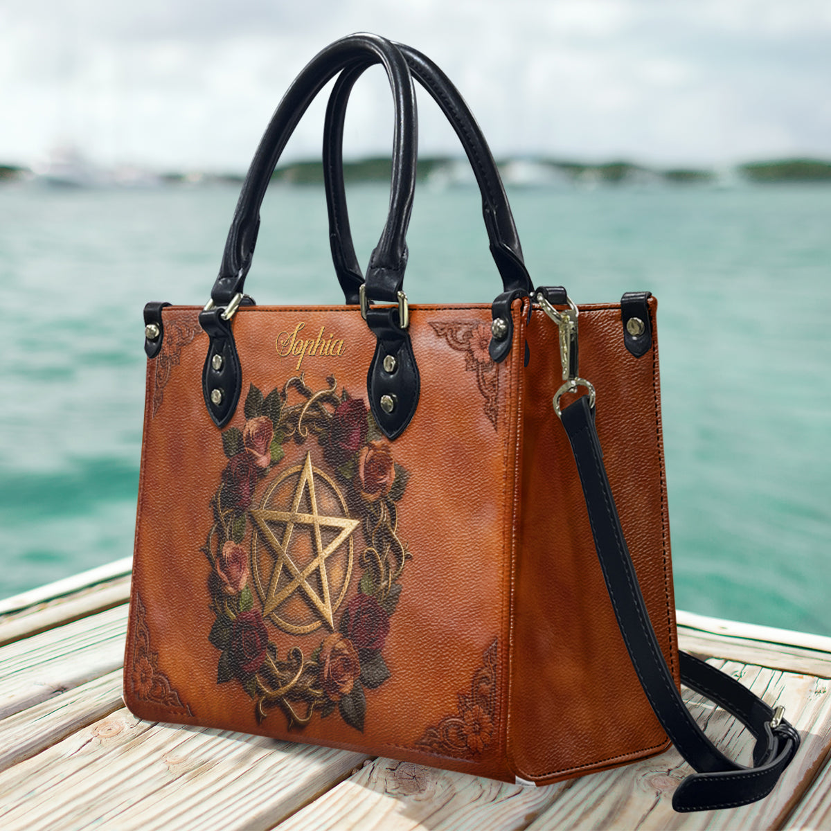 Sac à main en cuir personnalisé avec symbole magique - Sorcière