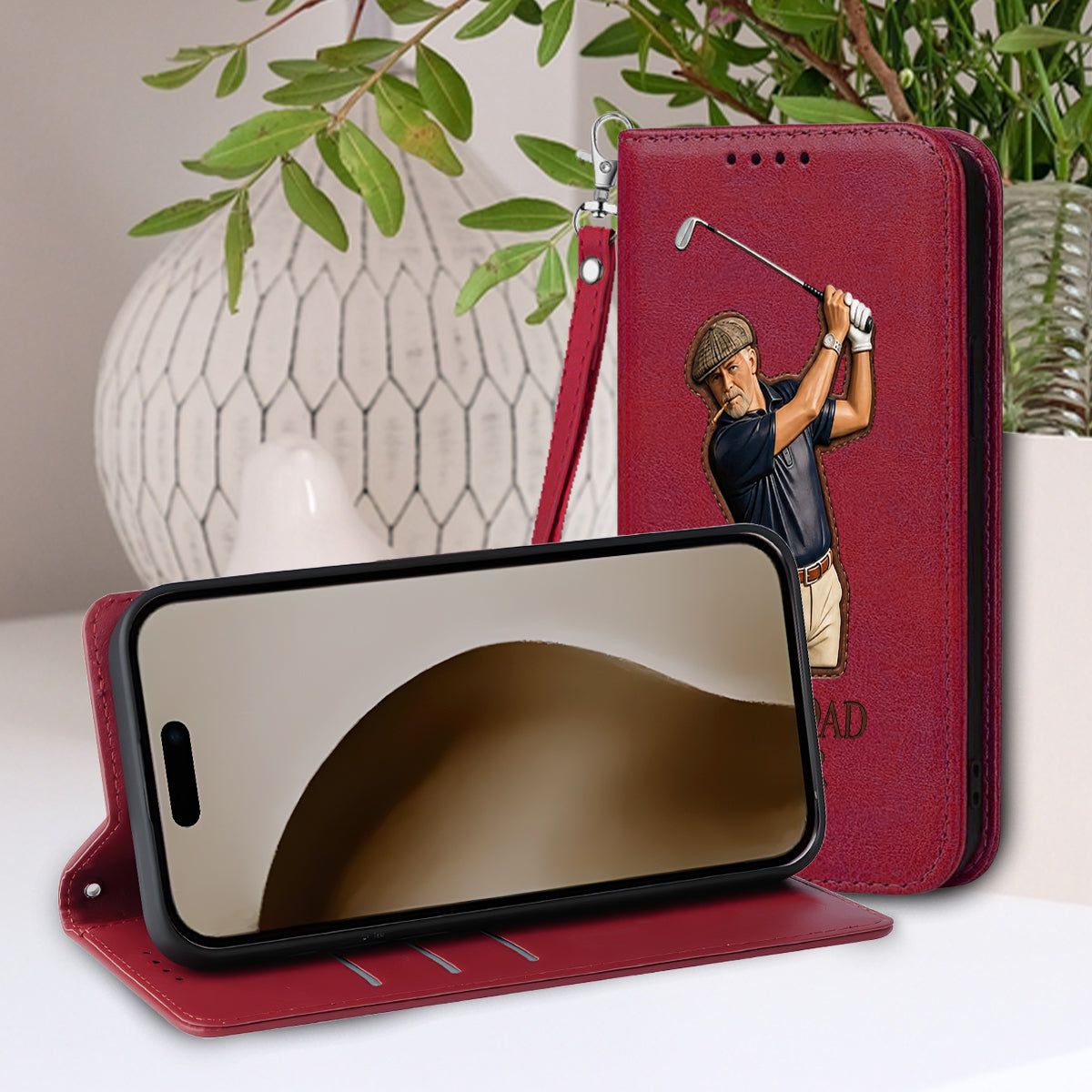Meilleur Papa - Étui de Téléphone Portefeuille Personnalisé avec Sangle
