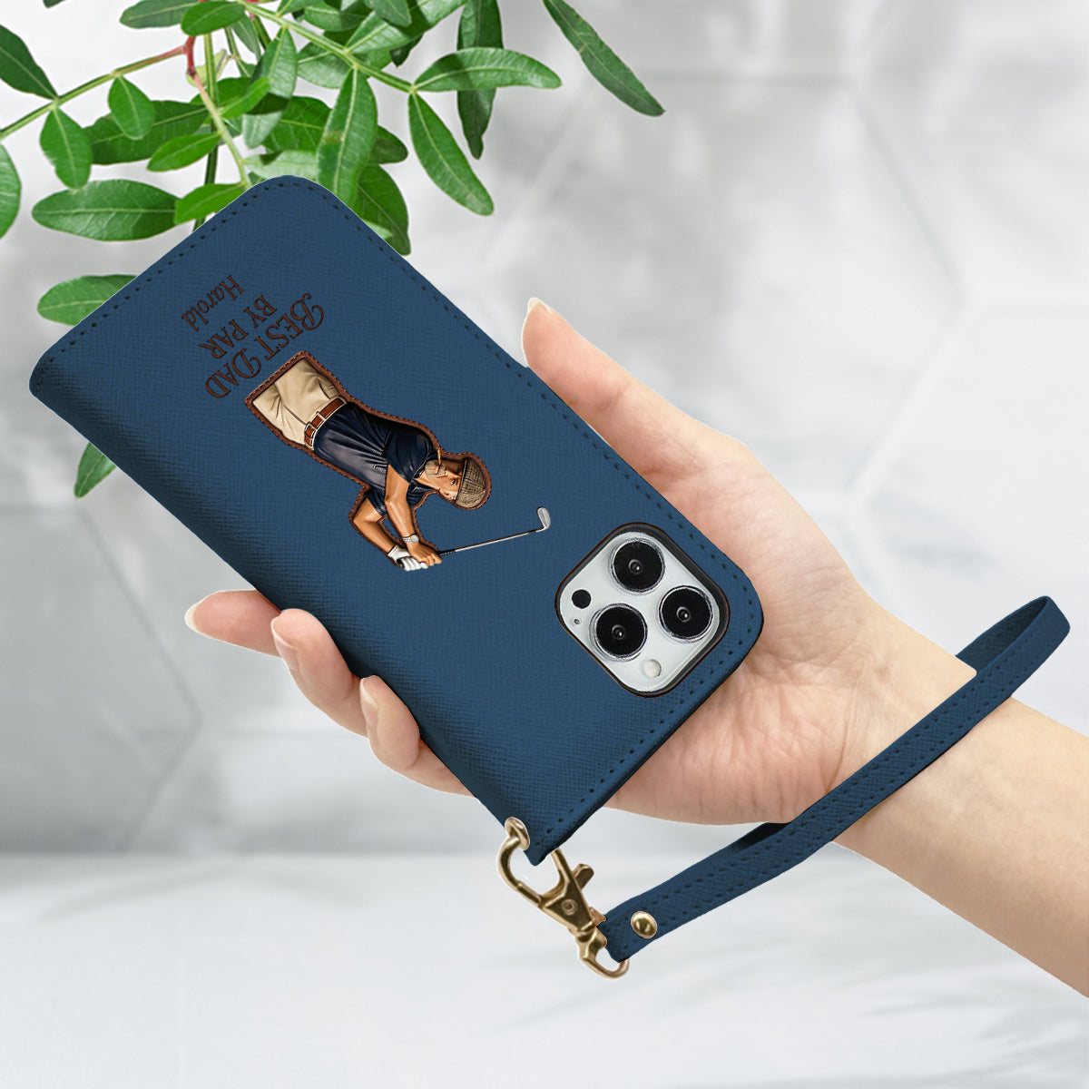 Meilleur Papa - Étui de Téléphone Portefeuille Personnalisé avec Sangle