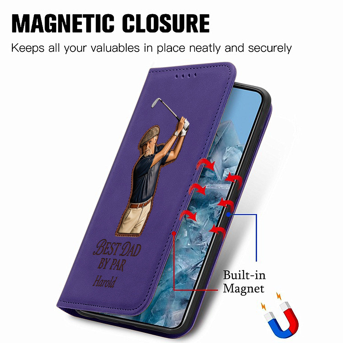 Meilleur Papa - Étui de Téléphone Portefeuille Personnalisé avec Sangle