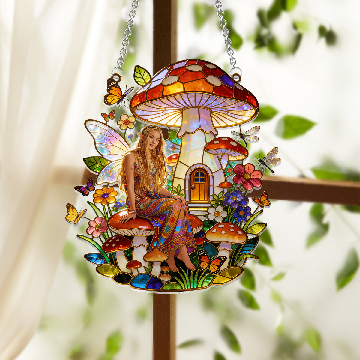Mushroom Hippie Style - Personalized Mushroom Window Hanging Suncatcher Ornament