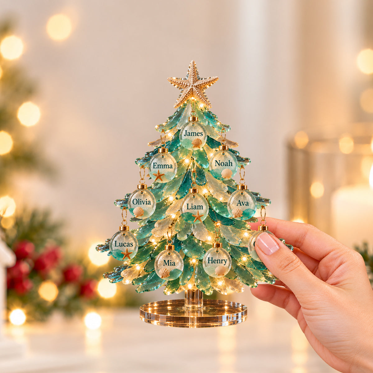 Sea Glass Christmas - Personalized Family Light Up Standee With Charms