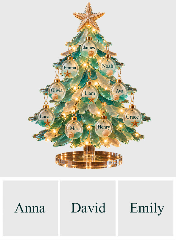 Sea Glass Christmas - Personalized Family Light Up Standee With Charms