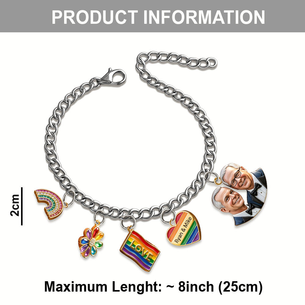 L'amour est l'amour - Bracelet de soutien LGBT personnalisé avec charms
