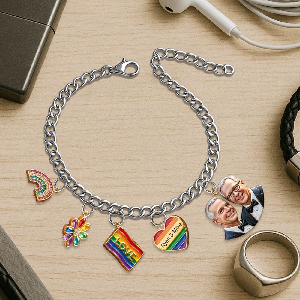 L'amour est l'amour - Bracelet de soutien LGBT personnalisé avec charms