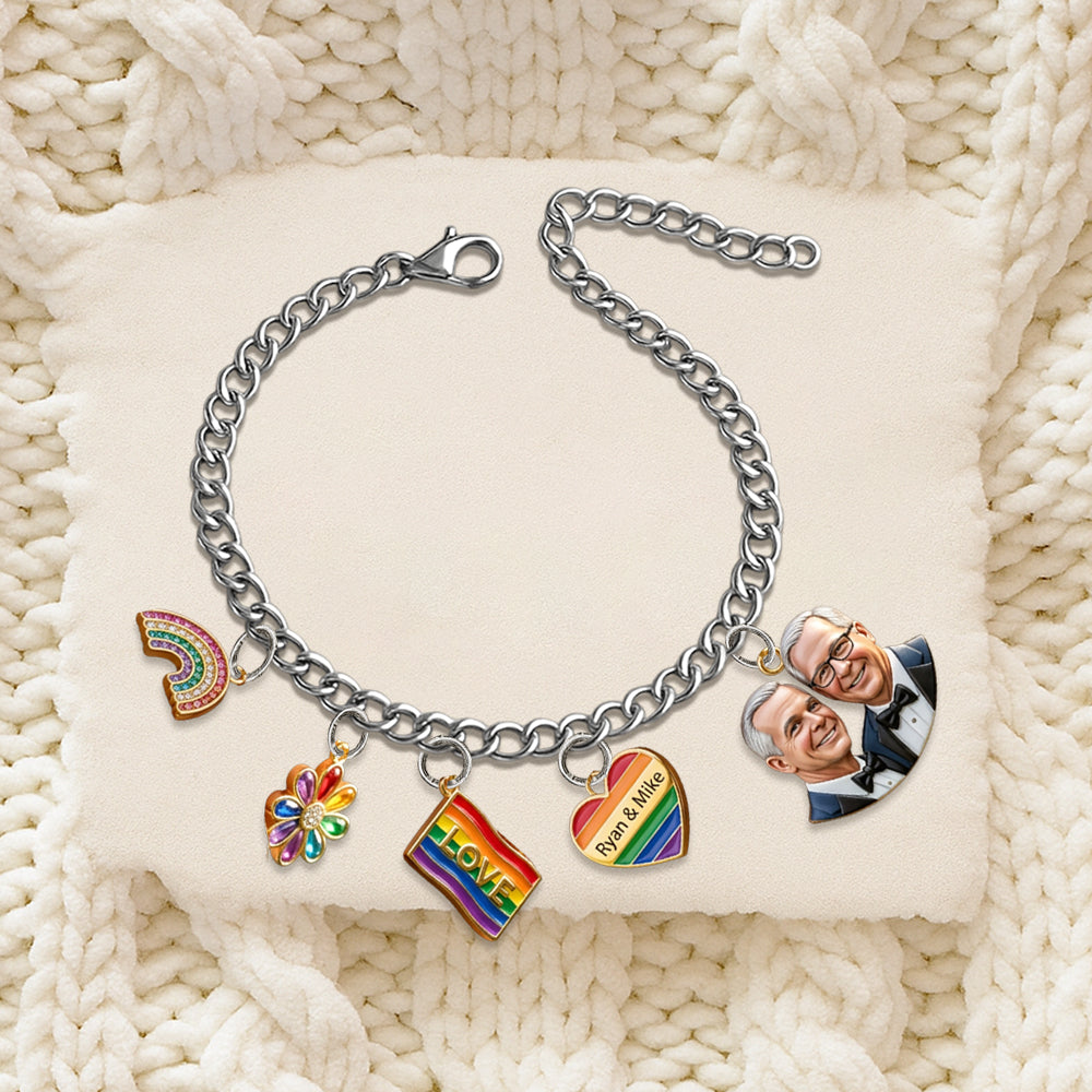 L'amour est l'amour - Bracelet de soutien LGBT personnalisé avec charms