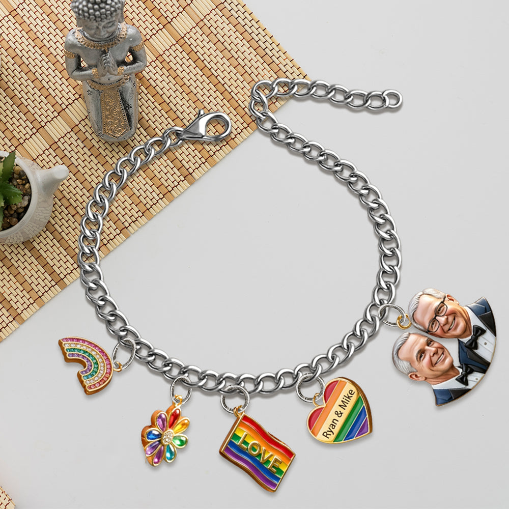 L'amour est l'amour - Bracelet de soutien LGBT personnalisé avec charms