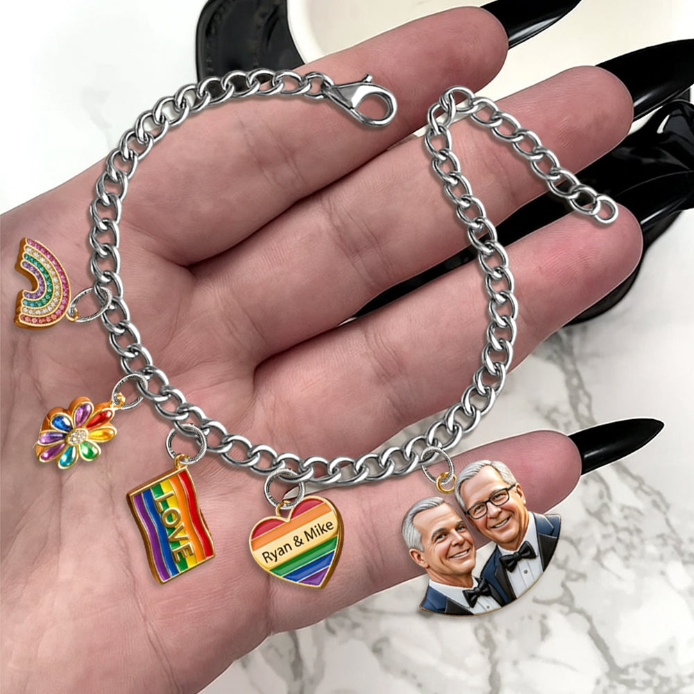 L'amour est l'amour - Bracelet de soutien LGBT personnalisé avec charms