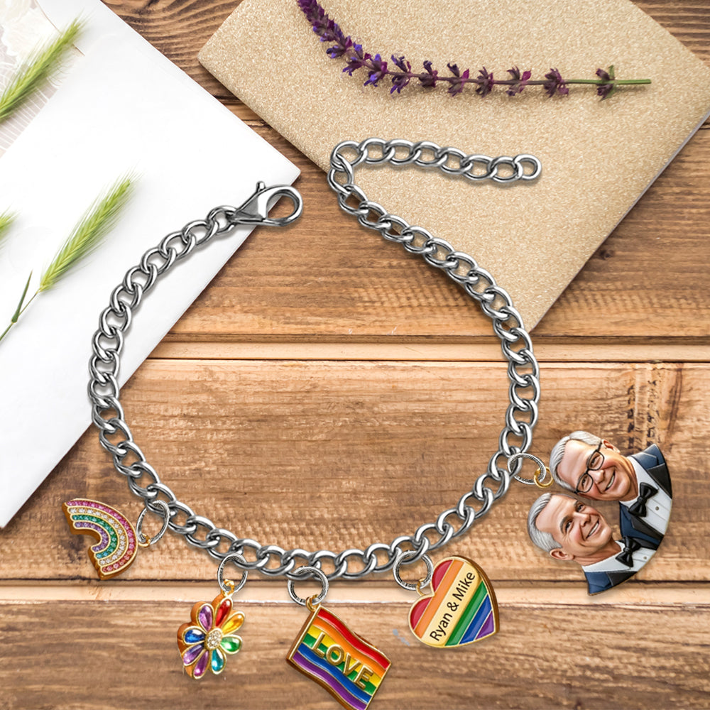 L'amour est l'amour - Bracelet de soutien LGBT personnalisé avec charms