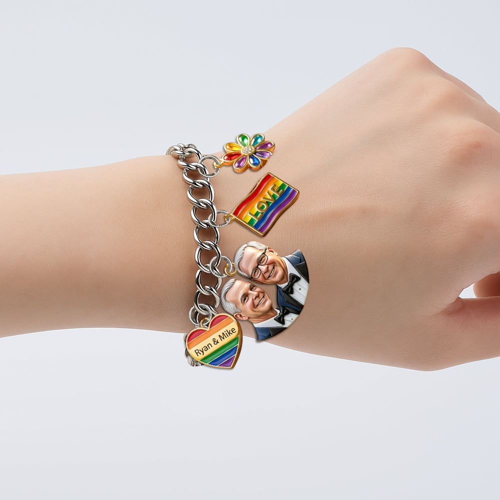 L'amour est l'amour - Bracelet de soutien LGBT personnalisé avec charms
